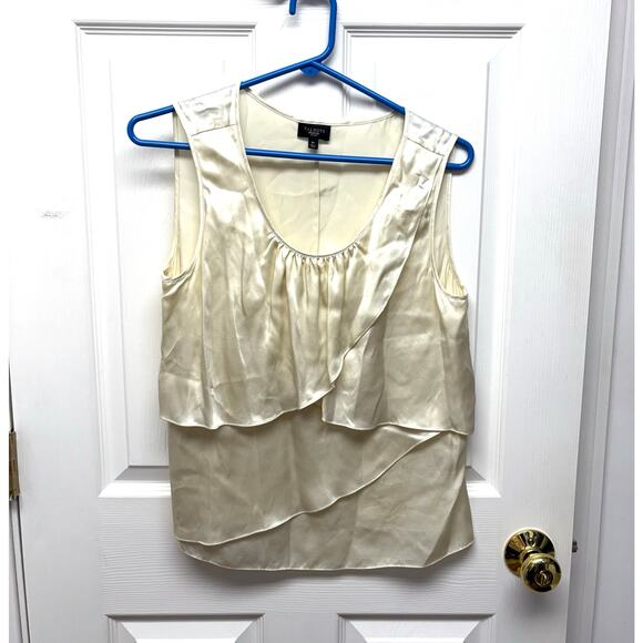 Talbots Cream Silk Ruffle Blouse, Sleeveless, Women's Size 8P - Picture 1 of 4